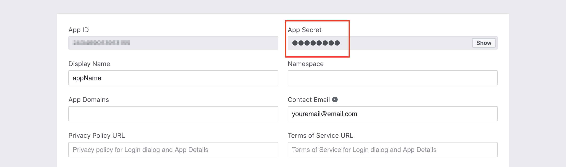 Facebook basic settings Page